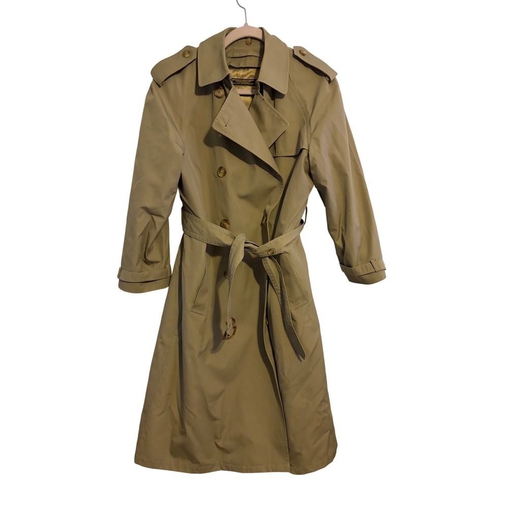 Vintage Brooks Brothers Classic Tan Trench Coat Double Breasted‎ Belted Women's